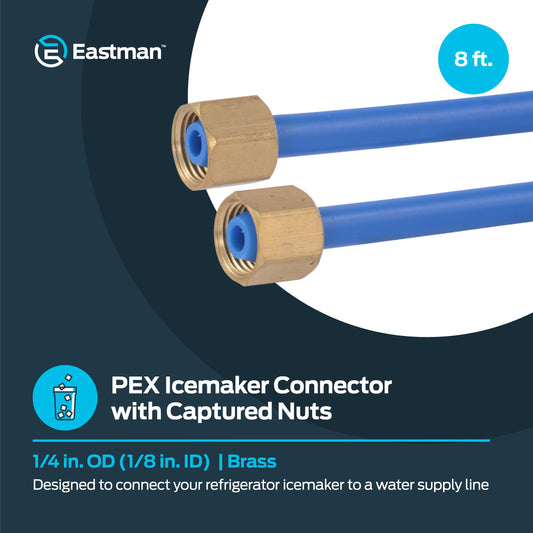 Eastman 8 Foot Flexible PEX Ice Maker Water Connector with Brass Nuts, 48316