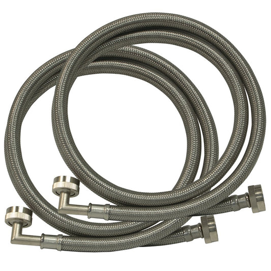 Eastman 48378 Braided Stainless Steel Washing Machine Hoses with 90 Degree Elbow, 3/4 inch FHT, 6 Ft, 2 Pack
