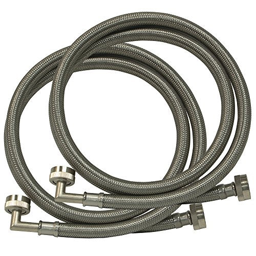 Eastman Washing Machine Connector, Pack of 2, 3/4 Inch FHT Connection, 90 Degree Elbow, 4 Foot Braided Stainless Steel Washing Machine Hoses, 48376