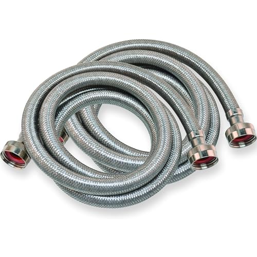 Eastman 4 ft Washing Machine Hose Connectors, Pack of 2, 3/4 in FHT x 3/4 in FHT, Braided Stainless Steel, 48370